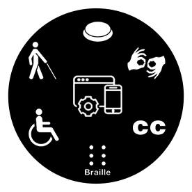 Assistive technology icons in a circle