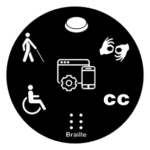 Assistive technology icons in a circle