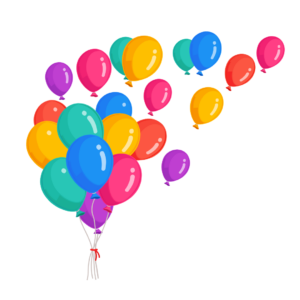 Clipart of multicolored balloons flying away
